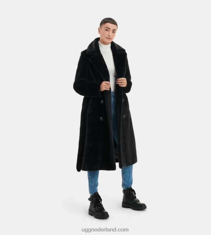 vrouwen inkt zwart UGG lucinda lange jas van imitatiebont 686ZP1190