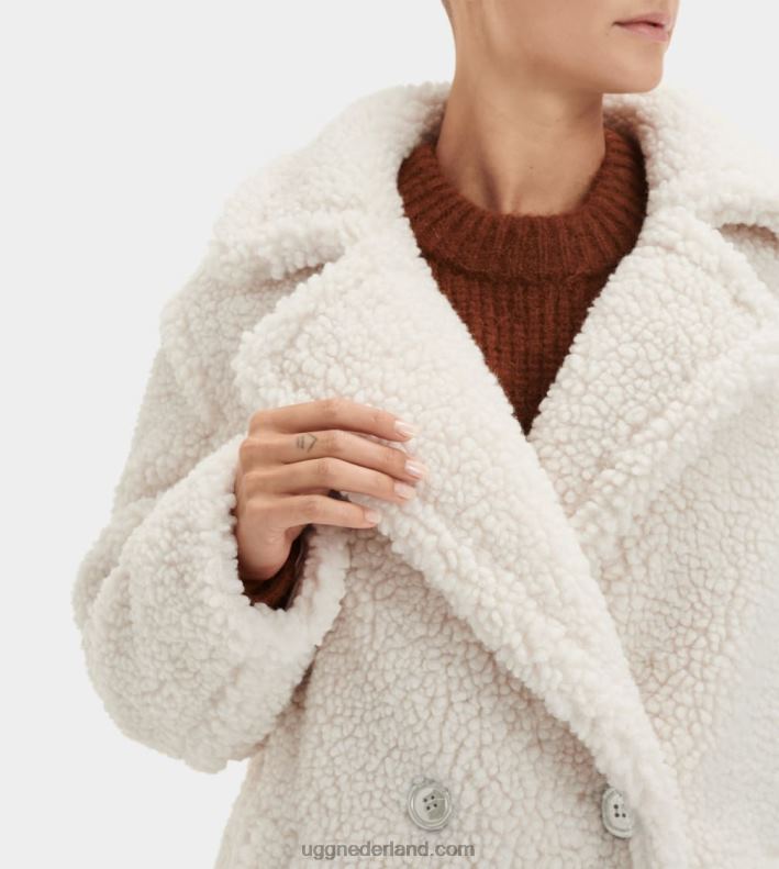 vrouwen winters wit UGG gertrude lange teddy jas 686ZP2074