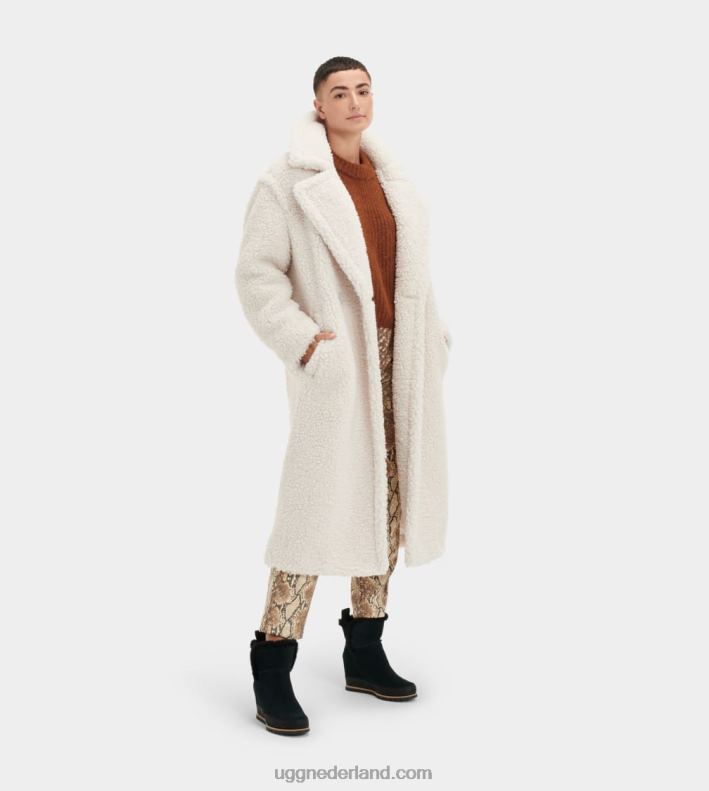 vrouwen winters wit UGG gertrude lange teddy jas 686ZP2074