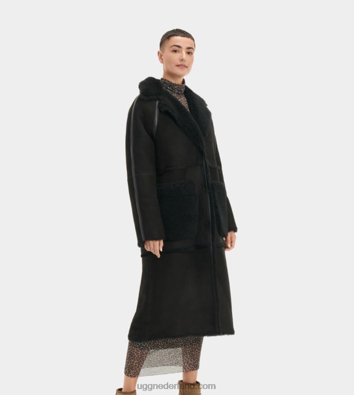 vrouwen zwart UGG fayre twinface schapenvacht jas 686ZP1170
