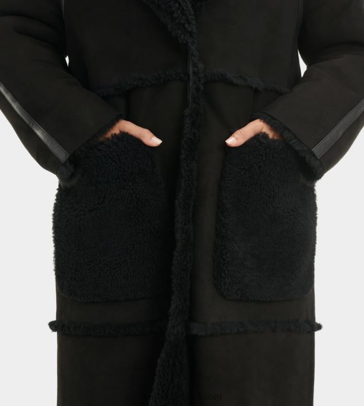 vrouwen zwart UGG fayre twinface schapenvacht jas 686ZP1170