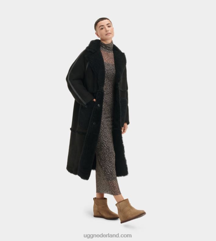 vrouwen zwart UGG fayre twinface schapenvacht jas 686ZP1170