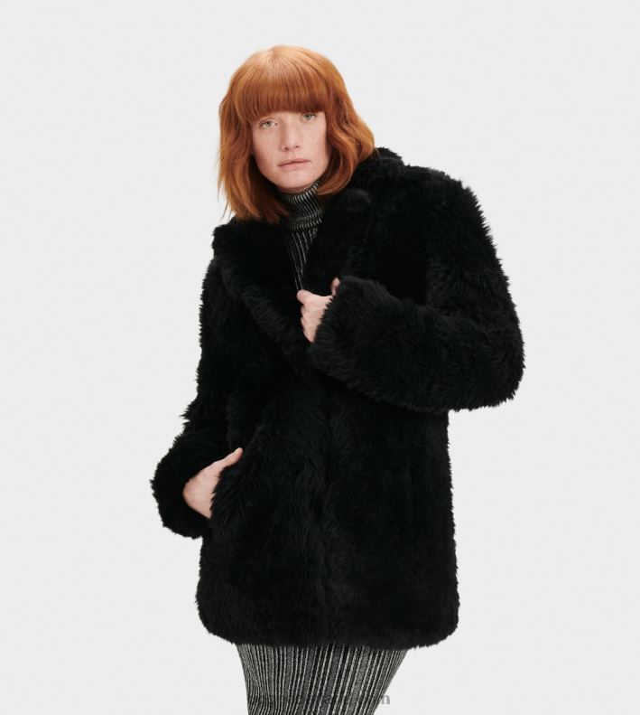 vrouwen zwart UGG lianna korte shearling jas 686ZP1172