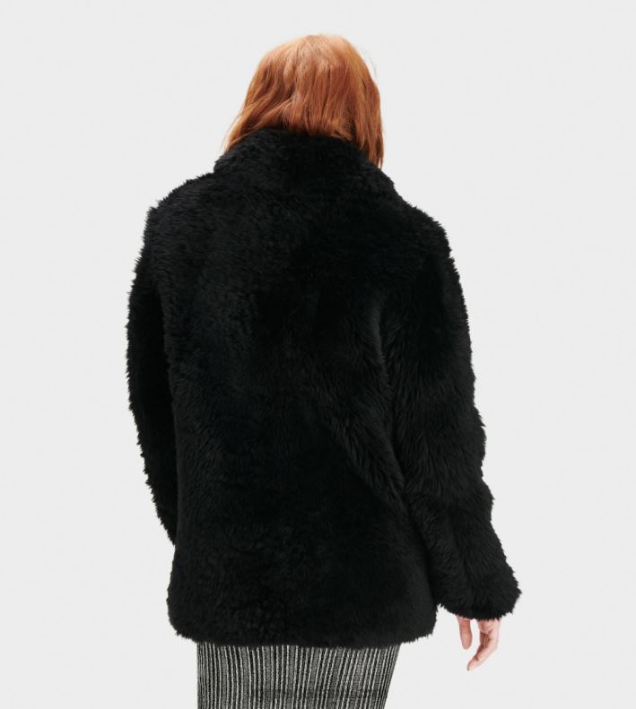 vrouwen zwart UGG lianna korte shearling jas 686ZP1172