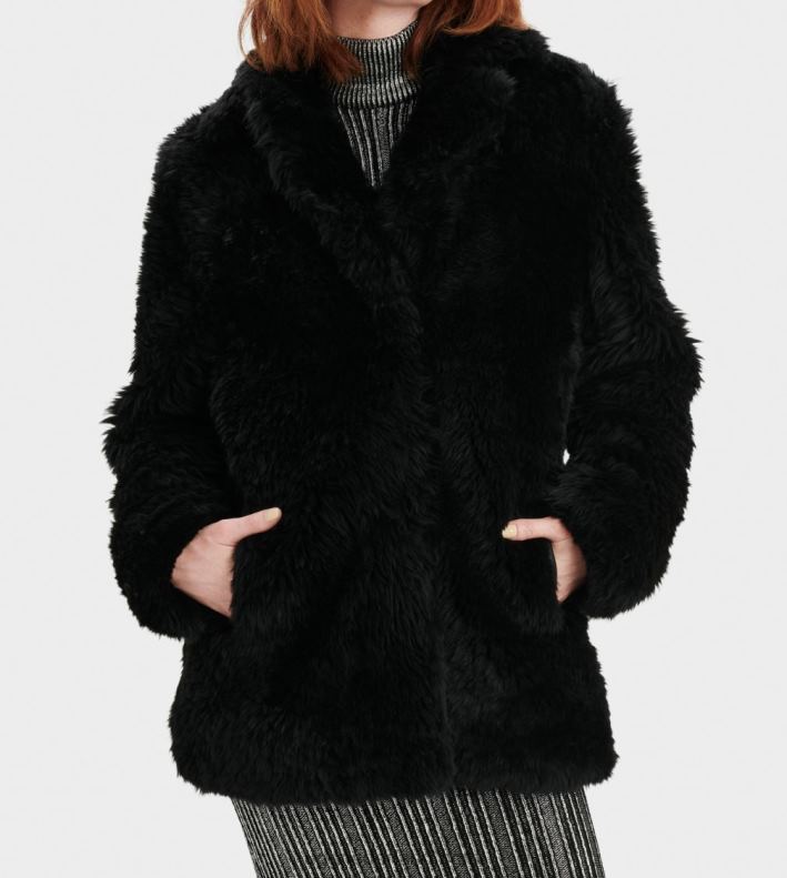 vrouwen zwart UGG lianna korte shearling jas 686ZP1172