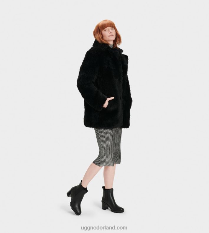 vrouwen zwart UGG lianna korte shearling jas 686ZP1172