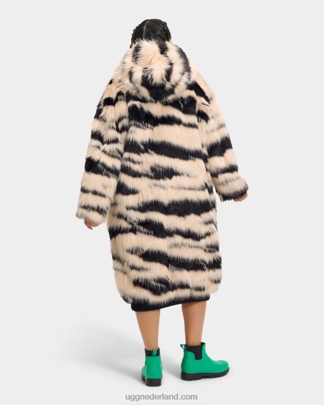 vrouwen zwart en creme UGG Koko oversized jas van imitatiebont 686ZP1275