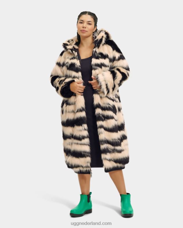 vrouwen zwart en creme UGG Koko oversized jas van imitatiebont 686ZP1275