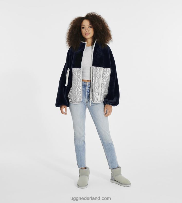 vrouwen onyx/zilver UGG marlene gewatteerde jas metallic 686ZP1371