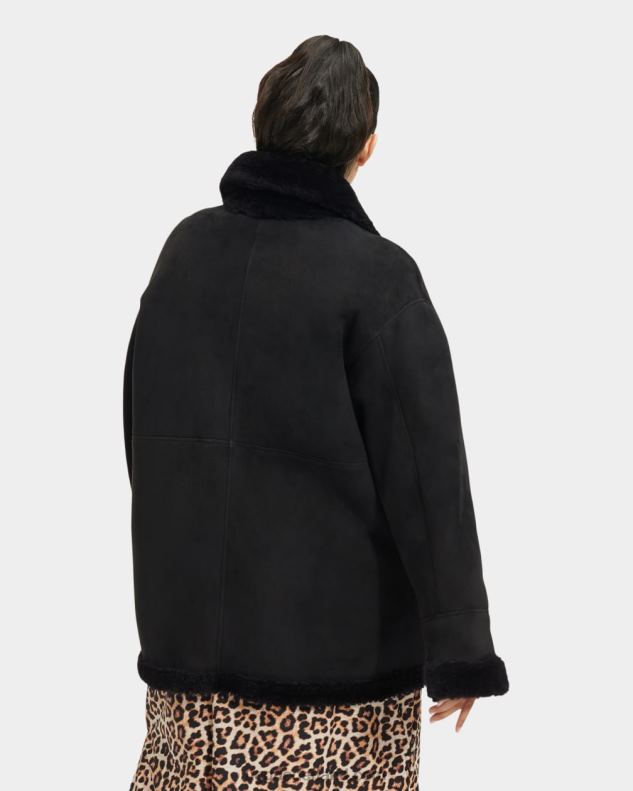 vrouwen zwart UGG faydon omkeerbare shearling jas 686ZP2267