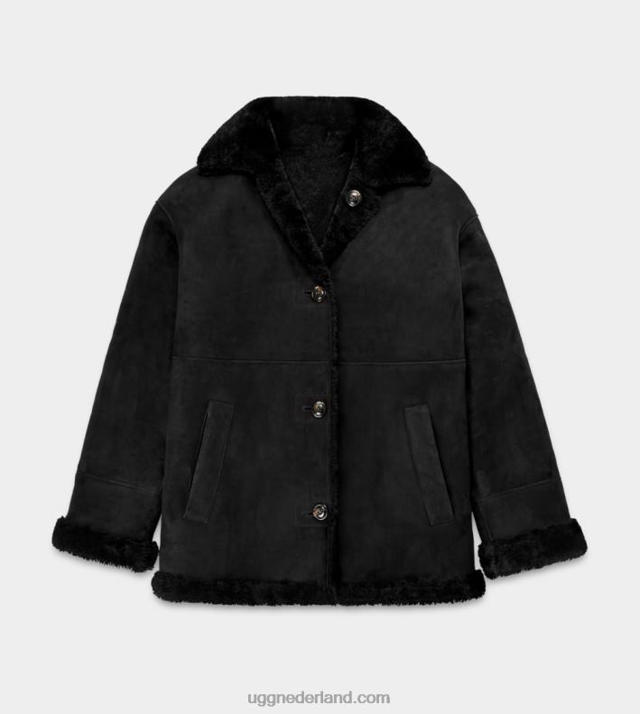 vrouwen zwart UGG faydon omkeerbare shearling jas 686ZP2267