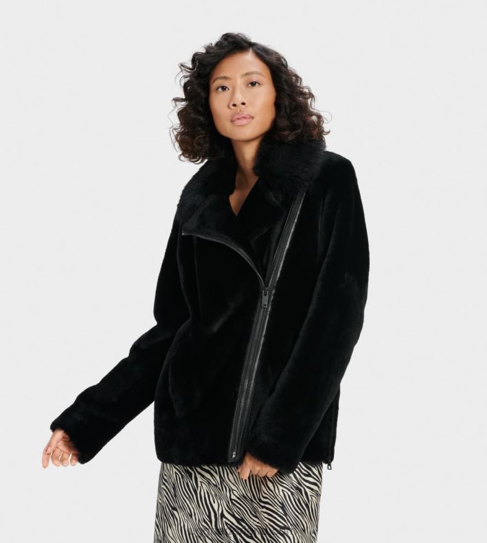 vrouwen zwart UGG nadine korte shearling jas 686ZP185