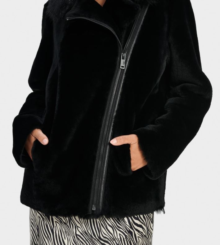 vrouwen zwart UGG nadine korte shearling jas 686ZP185