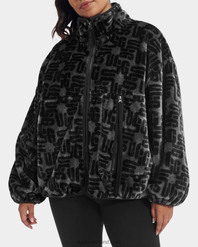 vrouwen zwart grafisch monogram UGG marlene sherpa jas monogram 686ZP152