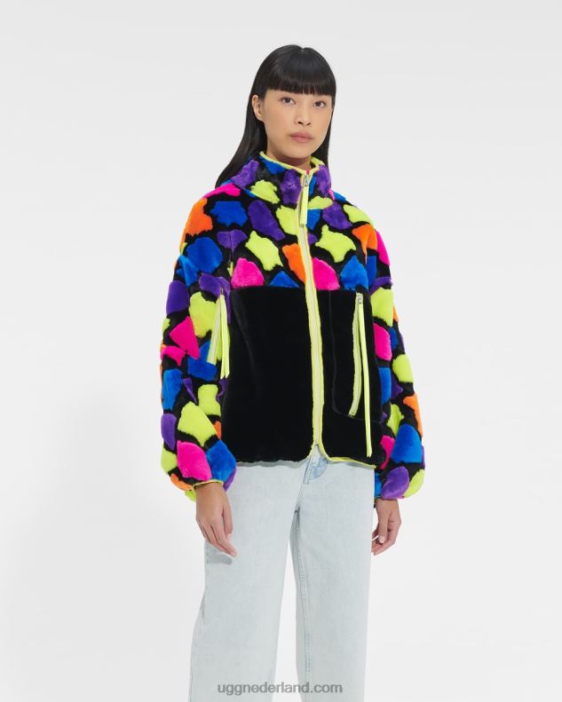 vrouwen zwarte feestplekken UGG marlene sherpa jas multi 686ZP181