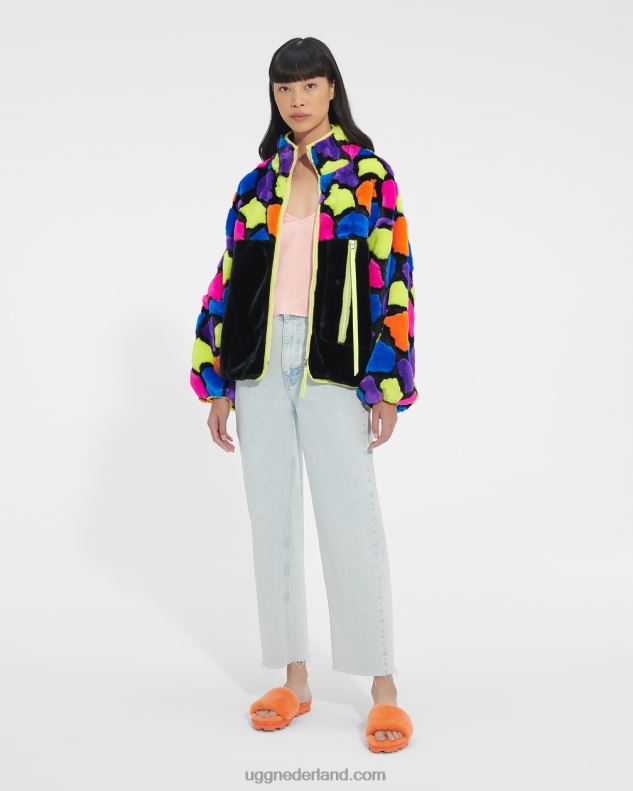 vrouwen zwarte feestplekken UGG marlene sherpa jas multi 686ZP181