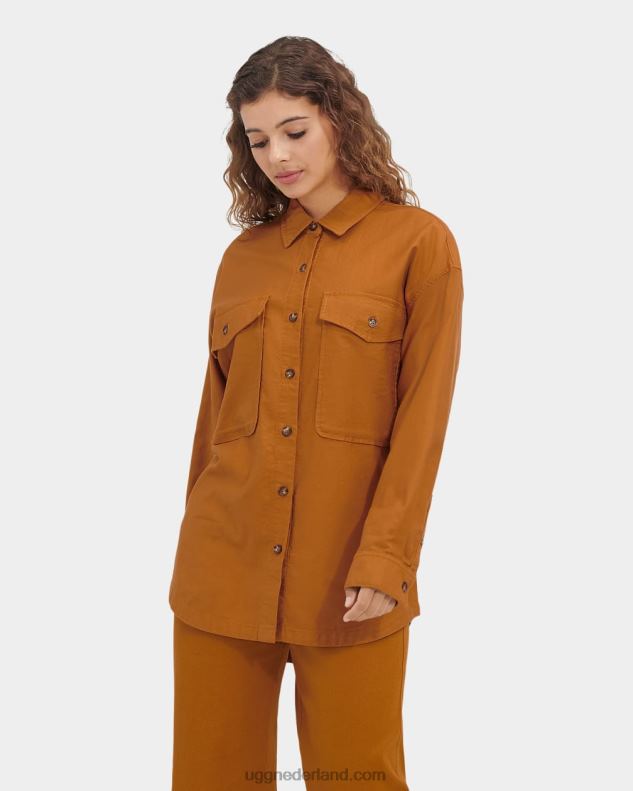 vrouwen bruine mosterd UGG kimya shirt met lange mouwen 686ZP1303