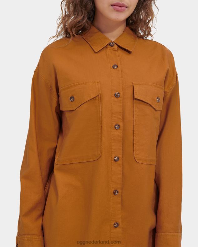 vrouwen bruine mosterd UGG kimya shirt met lange mouwen 686ZP1303