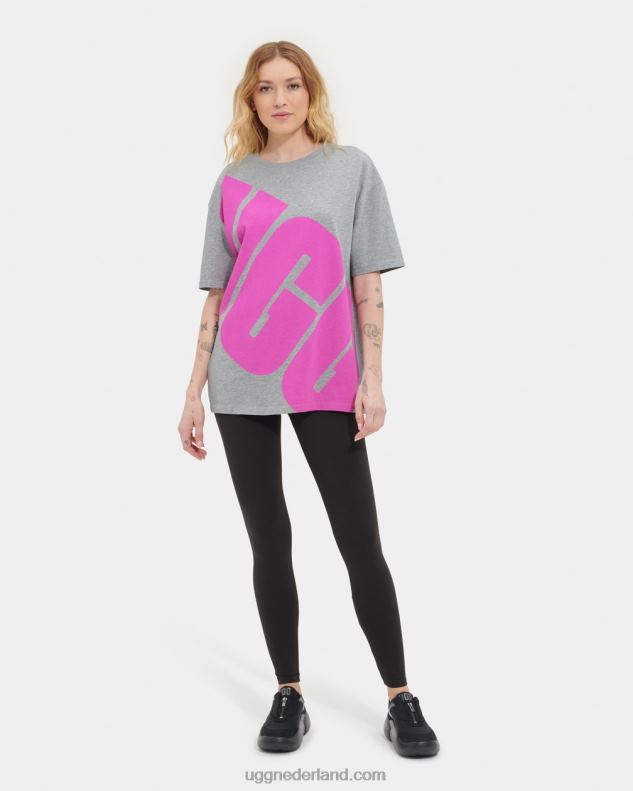 vrouwen grijs heide/taffy roze UGG T-shirt met jacqueline-logo 686ZP2264