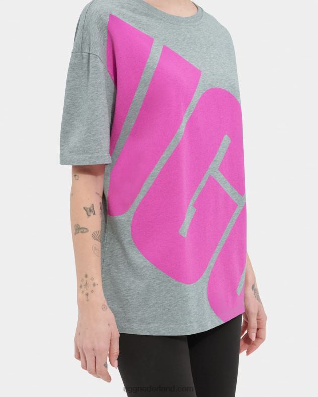 vrouwen grijs heide/taffy roze UGG T-shirt met jacqueline-logo 686ZP2264
