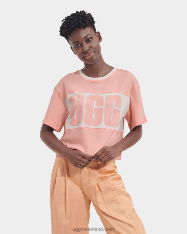 vrouwen roze opaal UGG jodene T-shirt met kleurvlakken en logo 686ZP2166