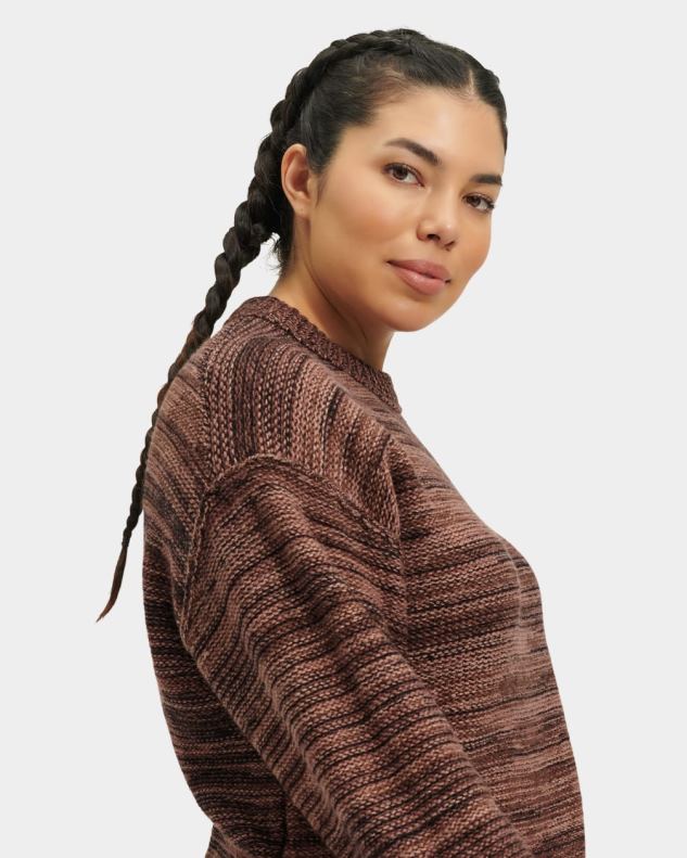 vrouwen donkere kastanje multi UGG avianna trui met ronde hals 686ZP1063