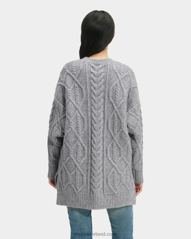 vrouwen grijze heide UGG raelee gebreide kabeltrui lang 686ZP158