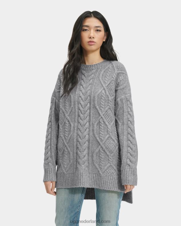 vrouwen grijze heide UGG raelee gebreide kabeltrui lang 686ZP158