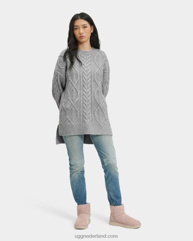 vrouwen grijze heide UGG raelee gebreide kabeltrui lang 686ZP158