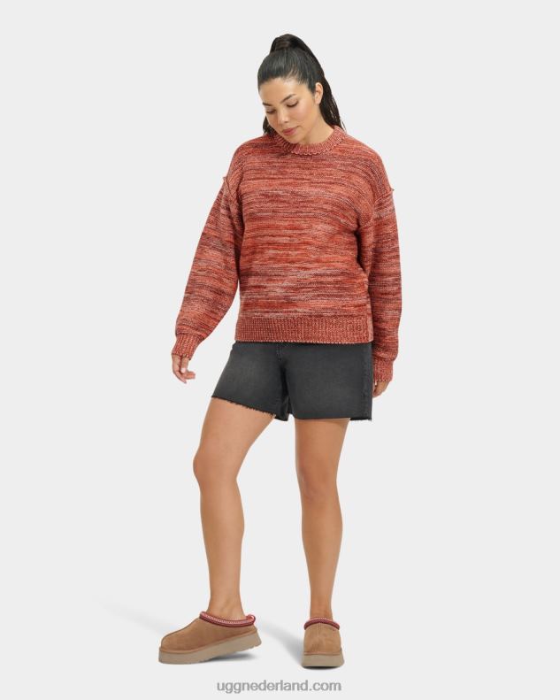 vrouwen zalmroze multi UGG avianna trui met ronde hals 686ZP1062
