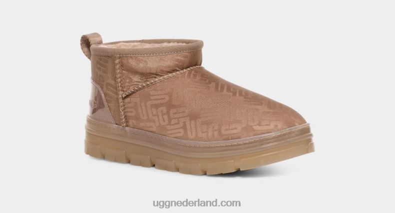 vrouwen bruingrijs UGG klassiek ultra mini-monogram 686ZP2138