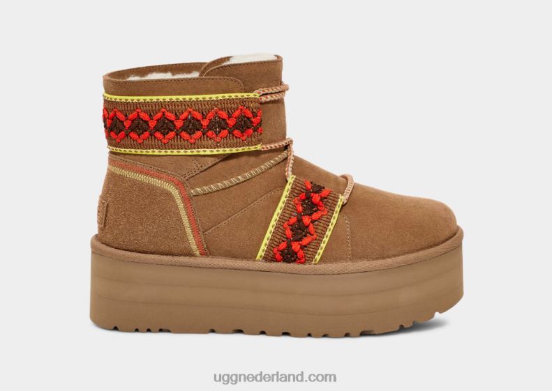 vrouwen kastanje UGG klassiek mini ii gevlochten platform 686ZP2134