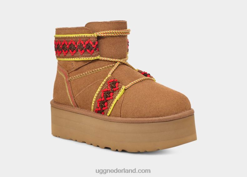 vrouwen kastanje UGG klassiek mini ii gevlochten platform 686ZP2134