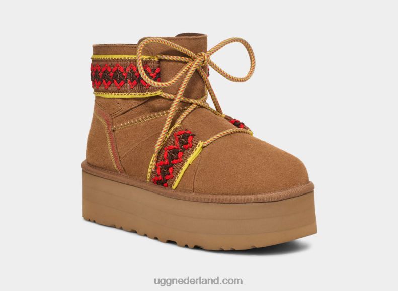vrouwen kastanje UGG klassiek mini ii gevlochten platform 686ZP2134