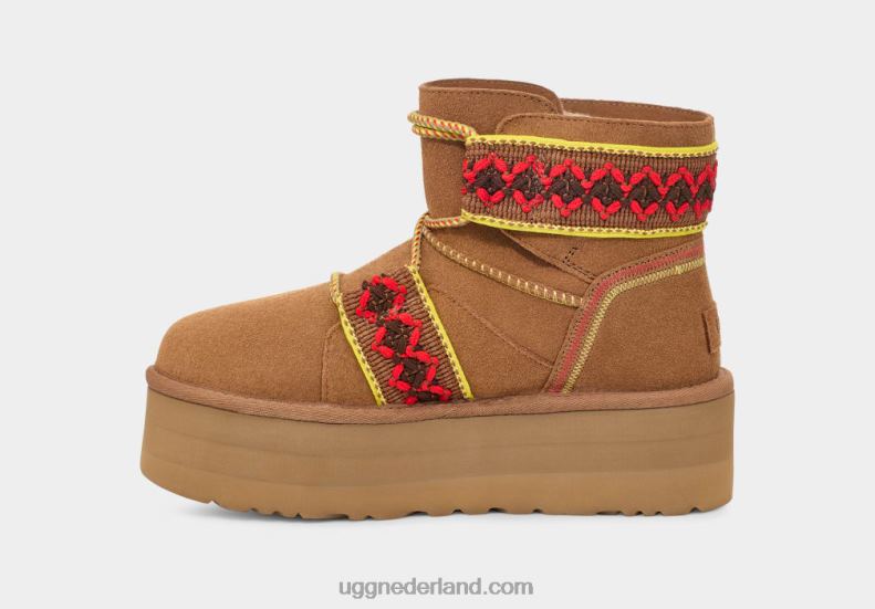 vrouwen kastanje UGG klassiek mini ii gevlochten platform 686ZP2134