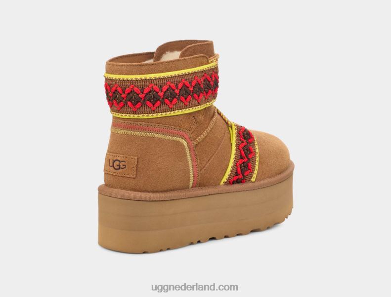 vrouwen kastanje UGG klassiek mini ii gevlochten platform 686ZP2134
