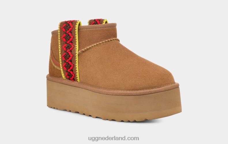 vrouwen kastanje UGG klassiek ultra mini vlechtplatform 686ZP656