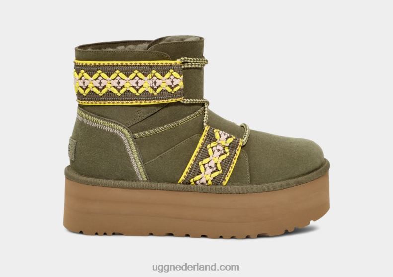 vrouwen verbrande olijf UGG klassiek mini ii gevlochten platform 686ZP2135