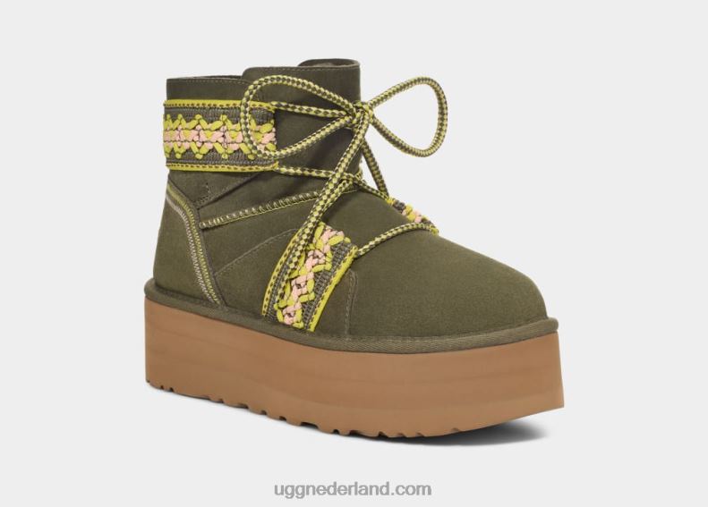 vrouwen verbrande olijf UGG klassiek mini ii gevlochten platform 686ZP2135