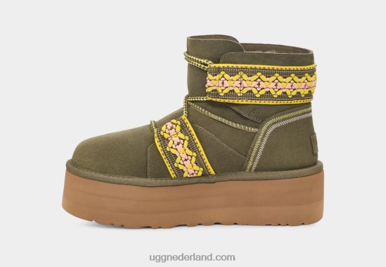 vrouwen verbrande olijf UGG klassiek mini ii gevlochten platform 686ZP2135