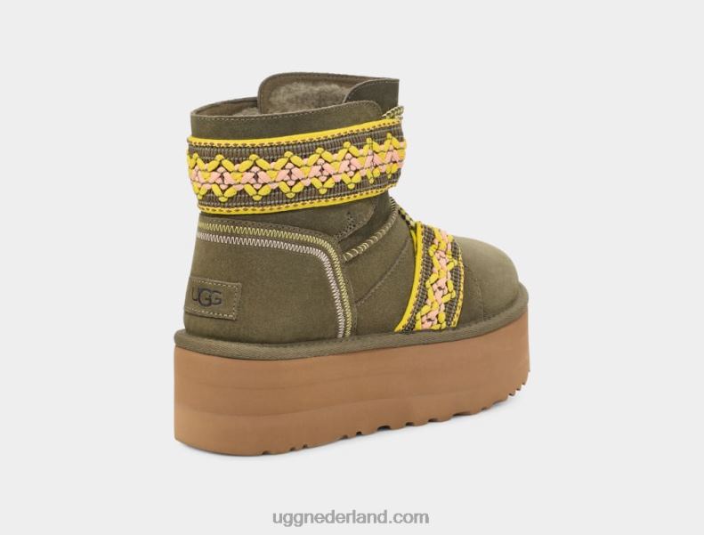 vrouwen verbrande olijf UGG klassiek mini ii gevlochten platform 686ZP2135