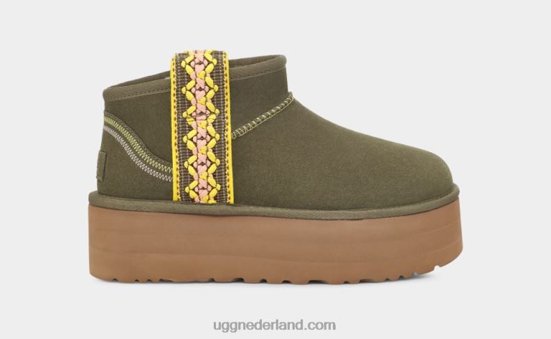 vrouwen verbrande olijf UGG klassiek ultra mini vlechtplatform 686ZP658