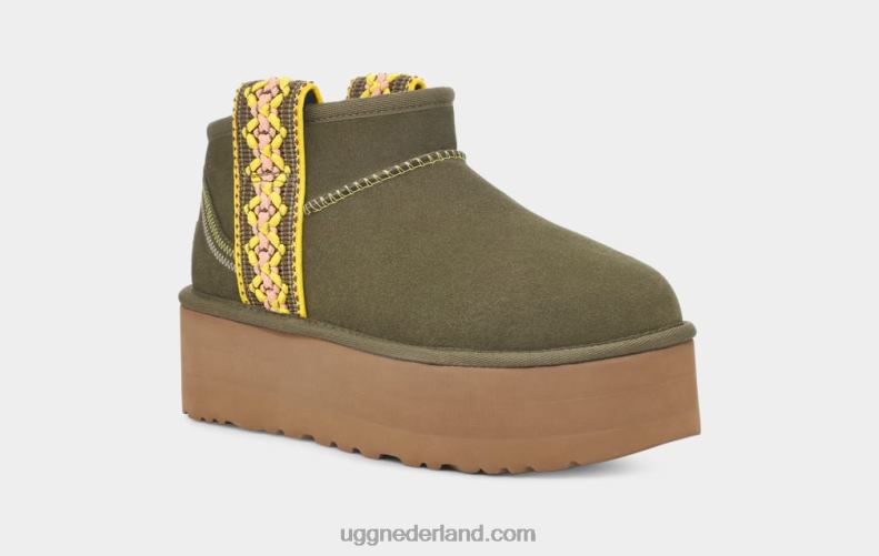 vrouwen verbrande olijf UGG klassiek ultra mini vlechtplatform 686ZP658