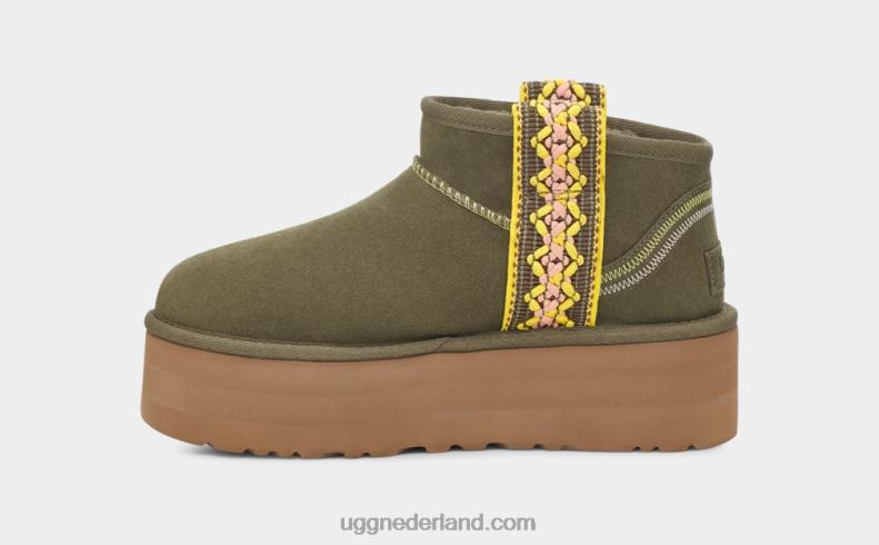 vrouwen verbrande olijf UGG klassiek ultra mini vlechtplatform 686ZP658