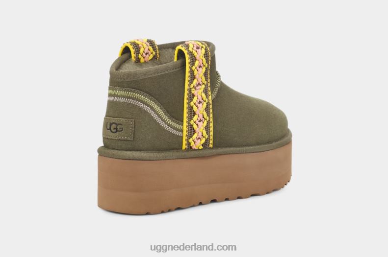 vrouwen verbrande olijf UGG klassiek ultra mini vlechtplatform 686ZP658