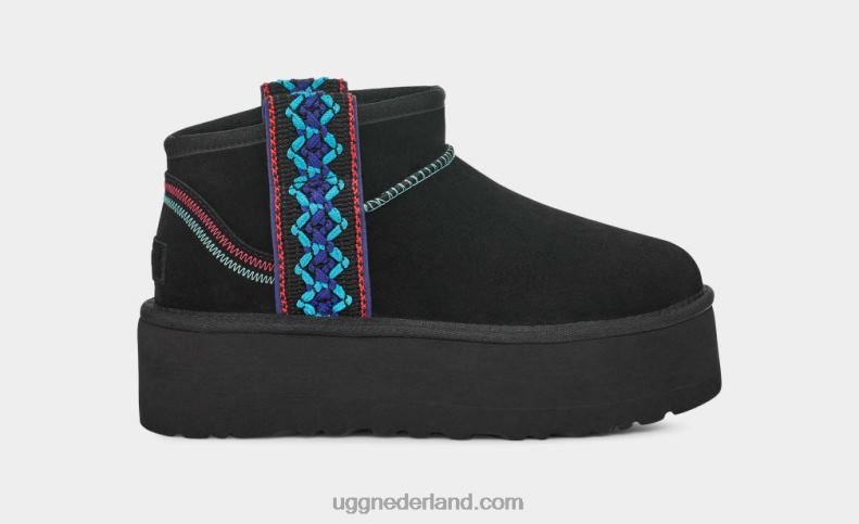 vrouwen zwart UGG klassiek ultra mini vlechtplatform 686ZP657