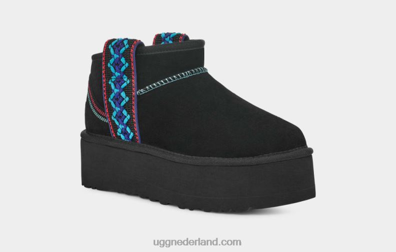 vrouwen zwart UGG klassiek ultra mini vlechtplatform 686ZP657