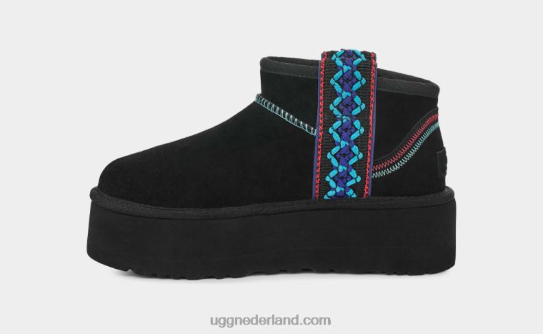 vrouwen zwart UGG klassiek ultra mini vlechtplatform 686ZP657