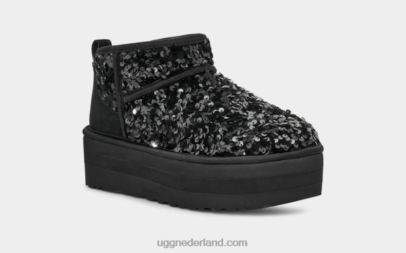 vrouwen zwart UGG ultra mini dikke pailletten 686ZP782