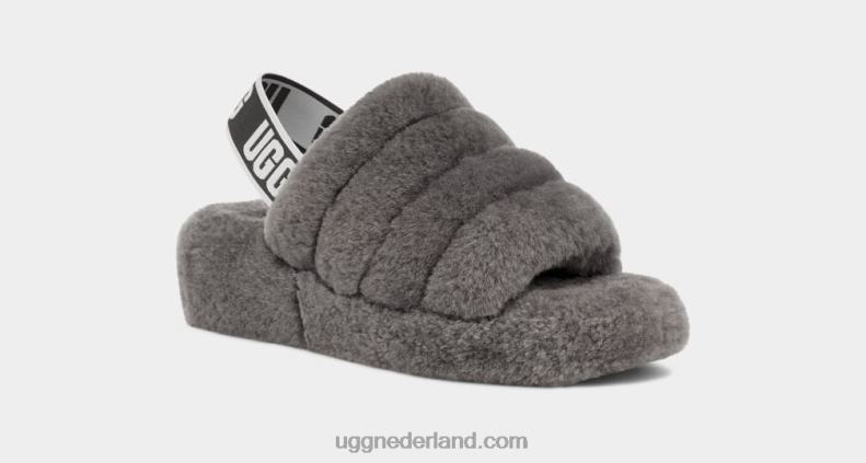 vrouwen houtskool UGG pluis ja schuif 686ZP712